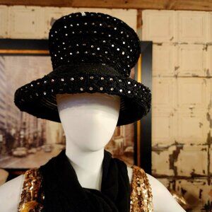 Shellie McDowell Black Braided And Rhinestone Covered Bucket Hat